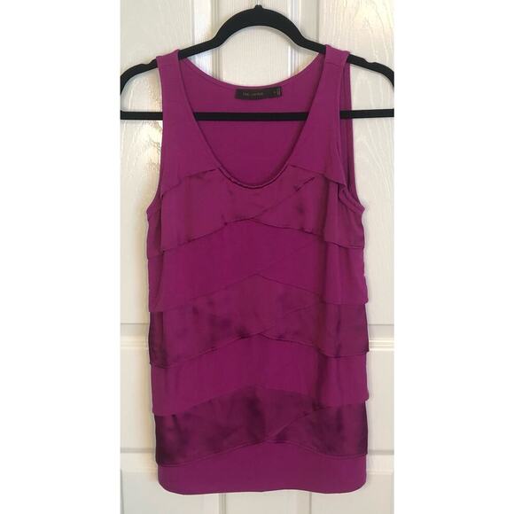 Express Magenta Tiered Satin Ruffle Front Tank Top Work Top Formal Size Small - Picture 1 of 7